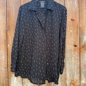 Chelsea & Theodore Women’s Black White Pattern Long Sleeve Shirt Blouse Large